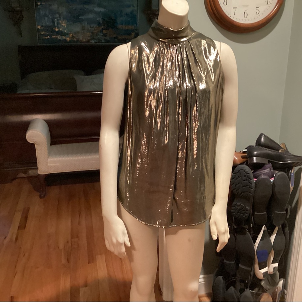 Shimmering High-Neck Metallic Blouse
